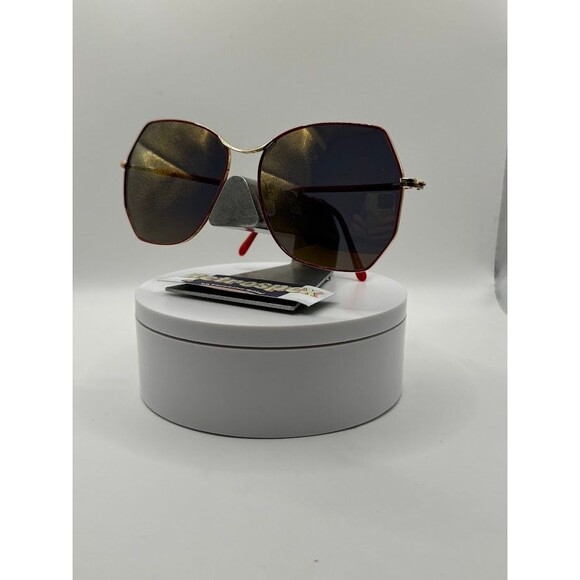 Vintage Oversize Sunglasses | NOS | Gold Mirror Lens Red/Gold Frame Oleg Cassini - Picture 2 of 7